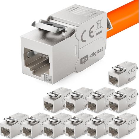 12x Module Keystone RJ45 CAT 6a - Lot de 12 - Métal Blindé STP - Vitesse 10 Gbit/s Sans Outil - Réseau LAN et Panneau de Brassage - AWG 22-24 (1/5)