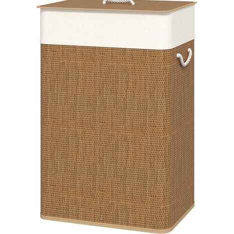 Bambus-Wäschekorb mit Deckel, 72 L, Seilgriffe, herausnehmbarer Innensack, Braun (1/5)