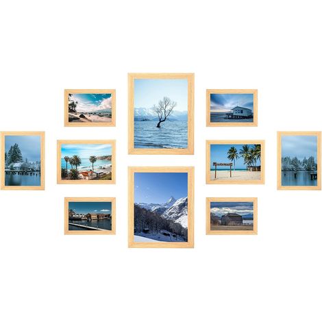 Lot de 10 cadres photo, chêne, plusieurs tailles : 20 x 25 cm, 13 x 18 cm, 10 x 15 cm, cadres photo pour collage mural ou sur table, facile à installer, durable et résistant aux chutes (1/5)