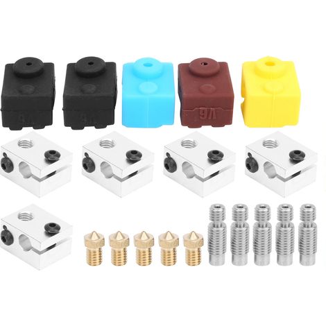 Bloc chauffant en aluminium pour imprimante 3D, lot de 5 pièces, tube gorge M6 fileté 1,75 mm, buse laiton 0,4 mm, manchon silicone, kit accessoires d’extrudeuse (1/5)