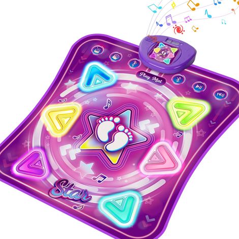 Tapis de danse Jouets pour enfants Cadeaux 3 4 5 6 7 8 9 10+ ans, tapis musical pour filles/garçons avec lumières LED et Bluetooth, 5 modes de jeu Musique intégrée, jouet d'anniversaire ou de Noël (6 