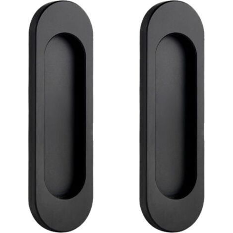 Un ensemble de deux poignées de porte intérieures : poignées de porte coulissantes ovales noires auto-adhésives, poignées de cuisine sans perçage, poignées d’armoire en alliage d’aluminium et poignées