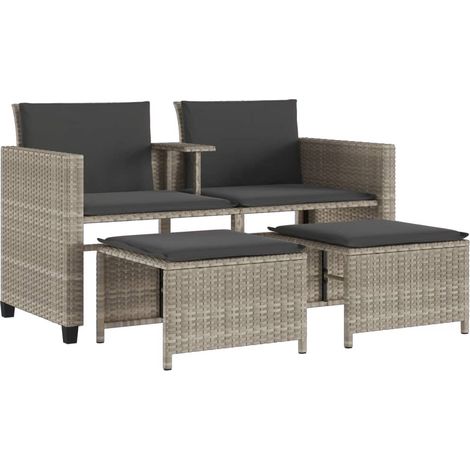 Maison Exclusive - Divano Giardino 2Posti Tavolo Sgabelli Grigio Chiaro Polyrattan