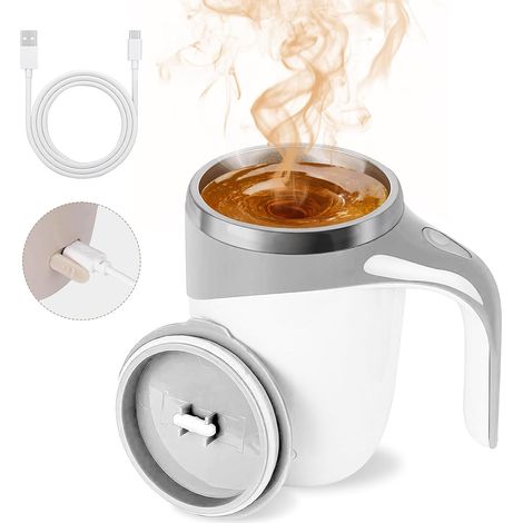 Automatic magnetic stir coffee mug,  magnetic coffee stirrer mug for milk,  self-stirring mug with lid,  automatic stir coffee mug (1/5)