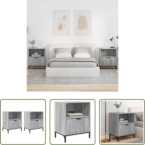 vidaXL Rangement - Cabinet de chevet avec tiroir 2 pcs Sonoma gris 49 x 36 x 61 cm (1/5)
