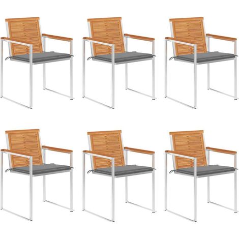 Lot de 6 Chaises de jardin - Chaises d'extérieur pour terrasse/jardin avec coussins Bois d'acacia solide BV997489 - BonneVie (1/5)