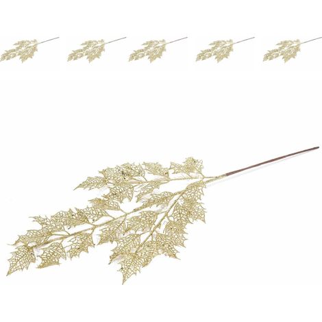 Rami di Agrifoglio Artificiali Dorati Fiori Natalizi per Ghirlande e Decorazioni Fai da Te Set 6 Rami (1/4)