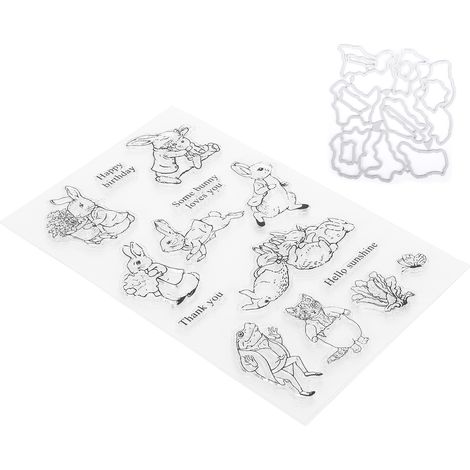 Tampon en caoutchouc TPR rectangulaire transparent motif lapin pour scrapbooking et DIY (1/5)