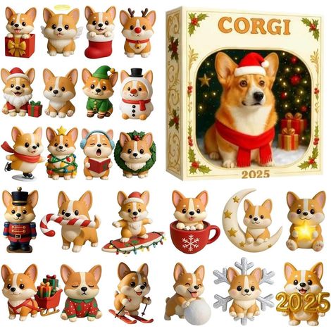 Calendrier de Noël compte à rebours - Ornement de chien en acrylique 2D comme porte-clés - 24 jours - Figurines de compte à rebours de Noël - Pour enfants, adolescents, adultes, vacances (1/5)