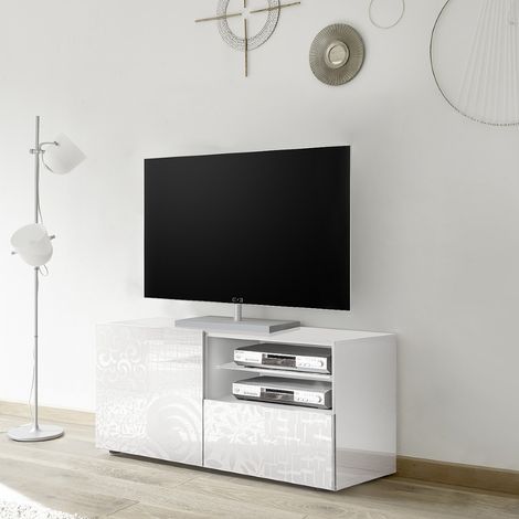 Meuble TV moderne laqué blanc 120cm SARA (1/5)