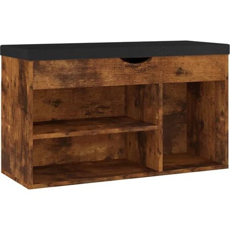 Banc à chaussures rembourré, chêne fumé, bois d'ingénierie (1/5)