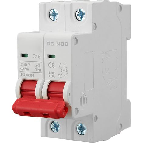 2-poliger DC-Kleinleistungsschalter, 6000 A Abschaltvermögen, Überlastschutz, Mini-Leistungsschalter DC 1000 V, 16 A (1/5)