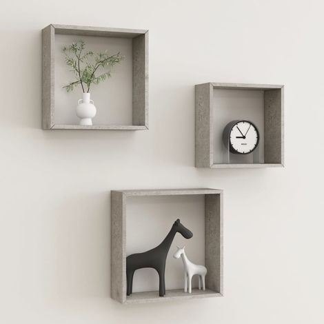Wall Cube Shelves 3 pcs Concrete Grey vidaXL (1/5)