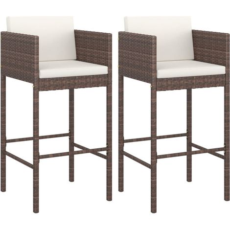 Bar Stool Set of 2 Brown Poly rattan, powder-coated steel vidaXL