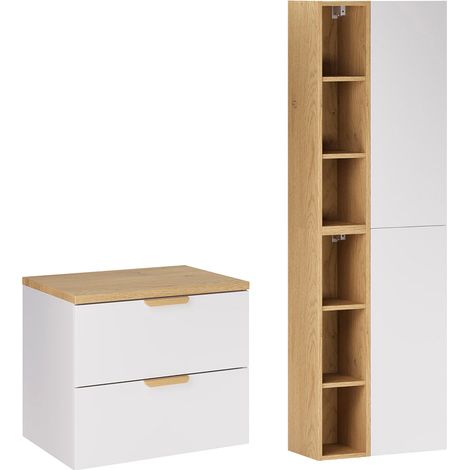 Ensemble meuble sous-vasque 60cm et colonne Oria Blanc mat (1/5)