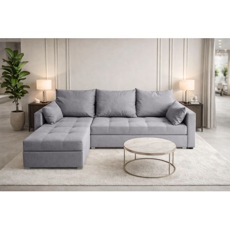 AX LIVING Ecksofa ELIF Hellgrau mit Schlaffunktion L-Form, Sofa mit Bettkasten - Moderne Ecksofa, Wohnzimmer Ecksofa - Eckcouch Hellgrau - Links