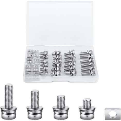 Vis pour Batterie Moto, M6x10/12/16/20mm 24 Jeux Écrous pour Batterie de Moto et Boulons pour Batterie de Moto avec 24 Pièces Écrous Carrés pour VTT Vélo Scooter (1/5)