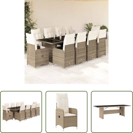 vidaXL Table de jardin - Ensemble de bistro de jardin 11 pcs coussins beige poly rotin (1/5)