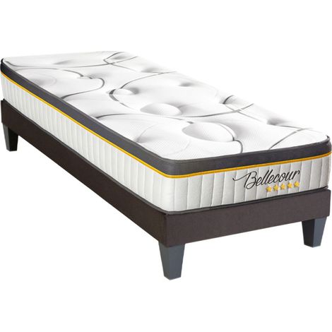 Bellecour 2.0 - Matelas ressorts ensachés + sommier bois - ferme Blanc 90x200 cm (1/5)