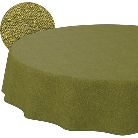 Nappe enduite Vert Olive Aspect Lin avec Ourlet Ronde Ø 120 cm (1/5)
