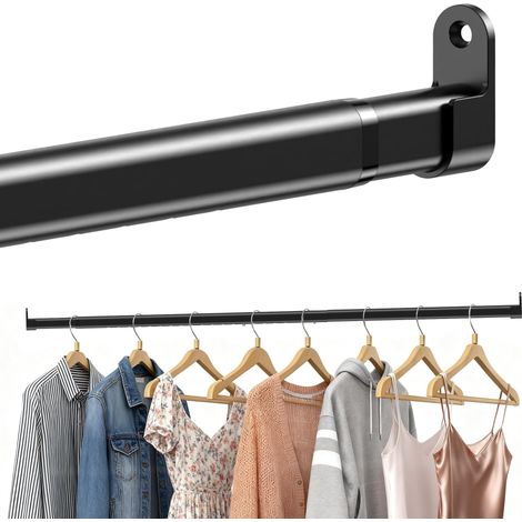 Porte-vêtements ovale mural, tringle extensible avec 2 supports, convient aux armoires et aux fenêtres, noir, 42-100 cm (40 pouces) (1/5)