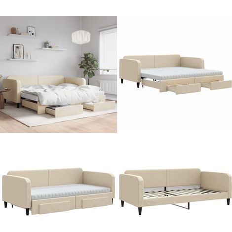 vidaXL Lit de jour avec gigogne et tiroirs crème 100x200 cm tissu