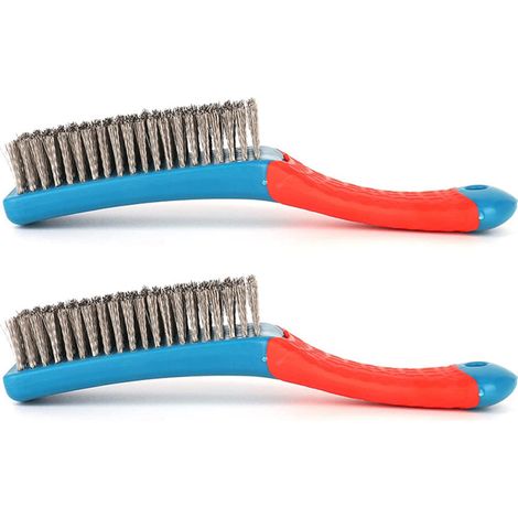 Petite brosse métallique en acier inoxydable, brosse à rayures multifonctionnelle avec manche en silicone pour le décapage de la rouille, le nettoyage de la peinture et du béton.