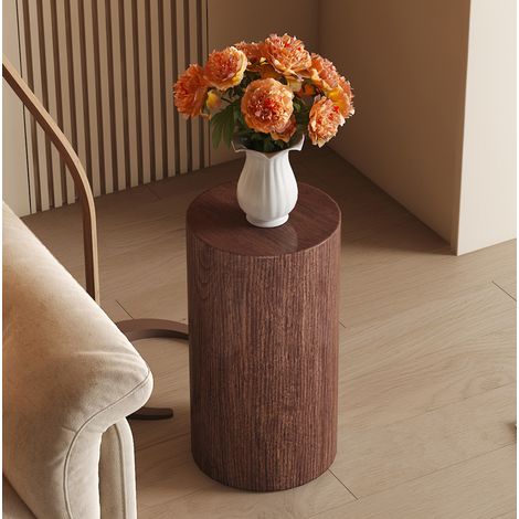 Tavolino rotondo 30x55 cm in MDF colore noce, salvaspazio per soggiorno FloraGrace (1/5)