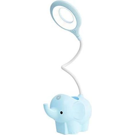 Lámpara de escritorio, lámpara de mesa LED regulable, lámpara infantil, 3 niveles de brillo, protección ocular, control táctil, carga USB inalámbrica, portalápices y soporte para teléfono móvil (AZUL) (1/5)