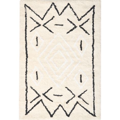 Alfombrilla de baño moderna de algodón rectangular 60 x 90 cm patrón geométrico accesorios de baño beige Untla