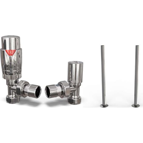 Talus Flair - Thermostatic Radiator Valve & Installation Kit - Chrome Angled 15mm