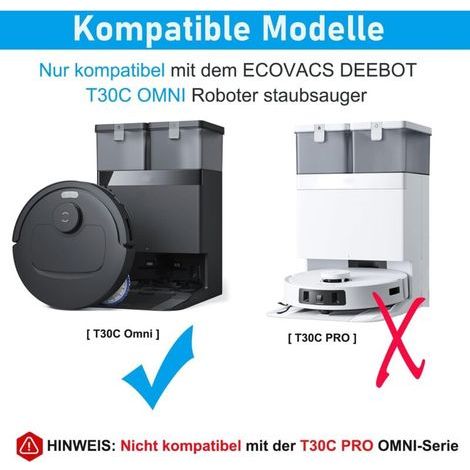 Kit d'accessoires compatible avec le robot aspirateur ECOVACS DEEBOT T30C OMNI, T30C Omni Gen2, 1 brosse principale, 6 sacs à poussière, 4 serpillères, 2 filtres, 4 brosses latérales, kit (1/3)