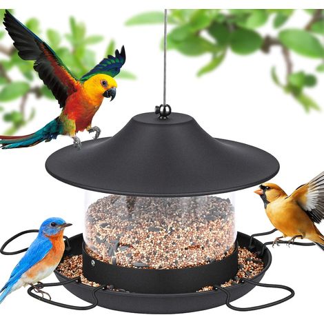 1 Mangeoire Oiseaux,Métal,1.8L Capacité,Plateau 360°,Toit Anti-Pluie,Jardin Parc (1/5)