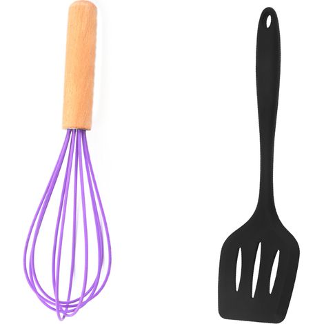 Ensemble Ustensiles Cuisine - Silicone Et Bois De Hêtre - Pour Petites Préparations - Lot De 2 Pièces (1/5)