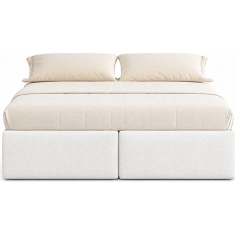 Lit coffre 140 x 200 cm avec 2 tiroirs, cadre relevable hydraulique et tissu blanc, sans tête de lit, pour chambre adulte - CHICFURN (1/5)