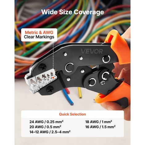 Pince à Sertir 0,25 à 4 mm², Pince à Cliquet pour Cosses de Câbles Électriques, Pression Réglable pour Divers Types de Bornes, Syst… (1/5)