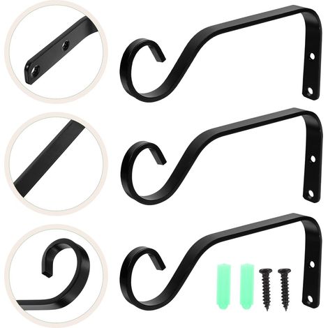 Crochets de suspension robustes en fer, noirs, lot de 3, supports de suspension pour plantes d'extérieur pour jardin (1/5)