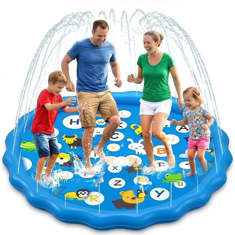 Wasserspielmatte in Blumenform mit blauem Wassersprinkler und Spritzbecken für Kinder und Hunde, 170 cm aufblasbares Gartenspielzeug mit Sprühfontäne (1/5)