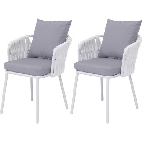 Lot de 2 chaises de jardin en aluminium HHG-190, fauteuils de jardin, chaises d'extérieur, tissu (180 g/m²) tressé, gris clair