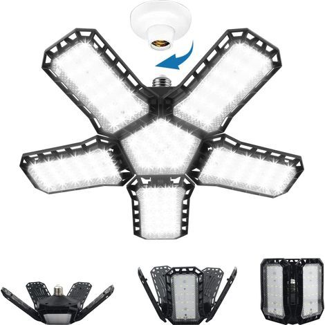 5+1 Éclairage de garage à LED,80W Lampe d'atelier Déformables à 5 Panneaux Ajustables,E27 Lumière de Garage Super Brillant Eclairage pour Garage,Entrepôt,Gym,Sous Sol,Cuisine [Classe énergétique D] (1/5)