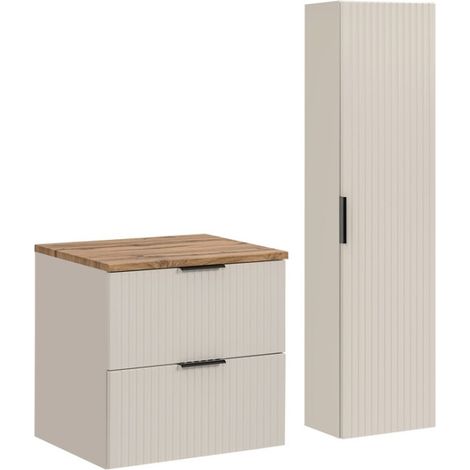 Conjunto de baño NOXERA 60 cm – Marrón Congo & Wotan – encimera para lavabo + columna