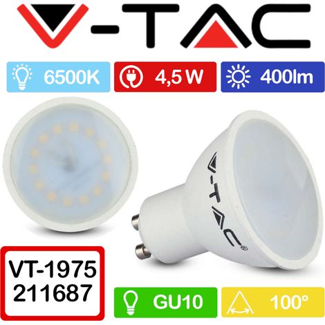 V-TAC VT-1975 Faretto LED GU10 4,5W 100° Copertura Satinata Bianco freddo - 6500K (1/10)