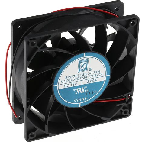 Ventilateur axial RS PRO 12 V dc, 383.9m³/h, 120 x 120 x 38mm, 43.2W ( Prix pour 1 ) (1/2)