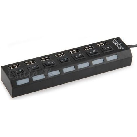 HUB USB - Noir - 7 Ports - Interrupteur ON/OFF - Lumières LED - Haute Vitesse (1/3)