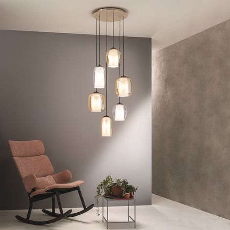 Lampada sospensione BONNIE con 6 diffusori in vetro soffiato 45 cm colorati (1/3)