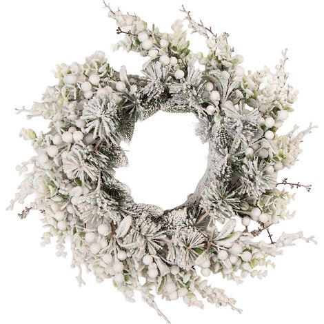 Couronne de Noël Décoration Festive Suspendue en Plastique Vert et Blanc Ø 50 cm - PANGIVO (1/2)