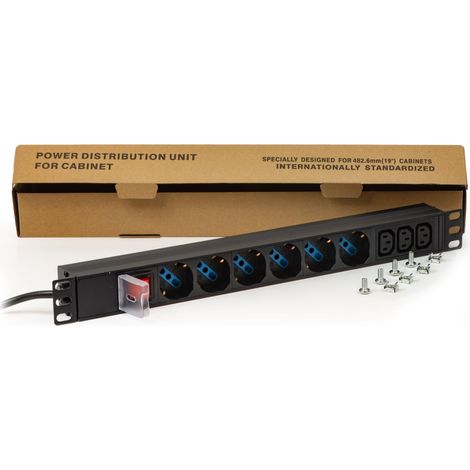 Link LK10061 Multipresa da Rack 19'' 1U 9 Prese 6 Universali Schuko 3 C13 Interruttore Spina Italiana 16A 250V 3500W colore Nero (1/5)
