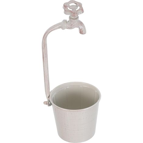 Pot de Fleurs en Fer Forgé Vintage avec Robinet Intégré, Pot de Jardin Décoratif Blanc 13 X 36 Cm, Jardinière D'extérieur pour Balcon et Terrasse, Support Ornemental pour Plantes (1/5)