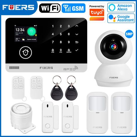 (Pack 5) Système d'alarme domestique, prend en charge le réseau WIFI GSM, peut être contrôlé via l'application Tuya Smart et est compatible avec Alexa. (1/5)