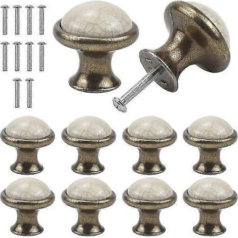 Boutons de meuble en céramique vintage 33 mm, ronds, style shabby chic, lot de 10 avec vis, sécurité enfant, style rétro (1/3)